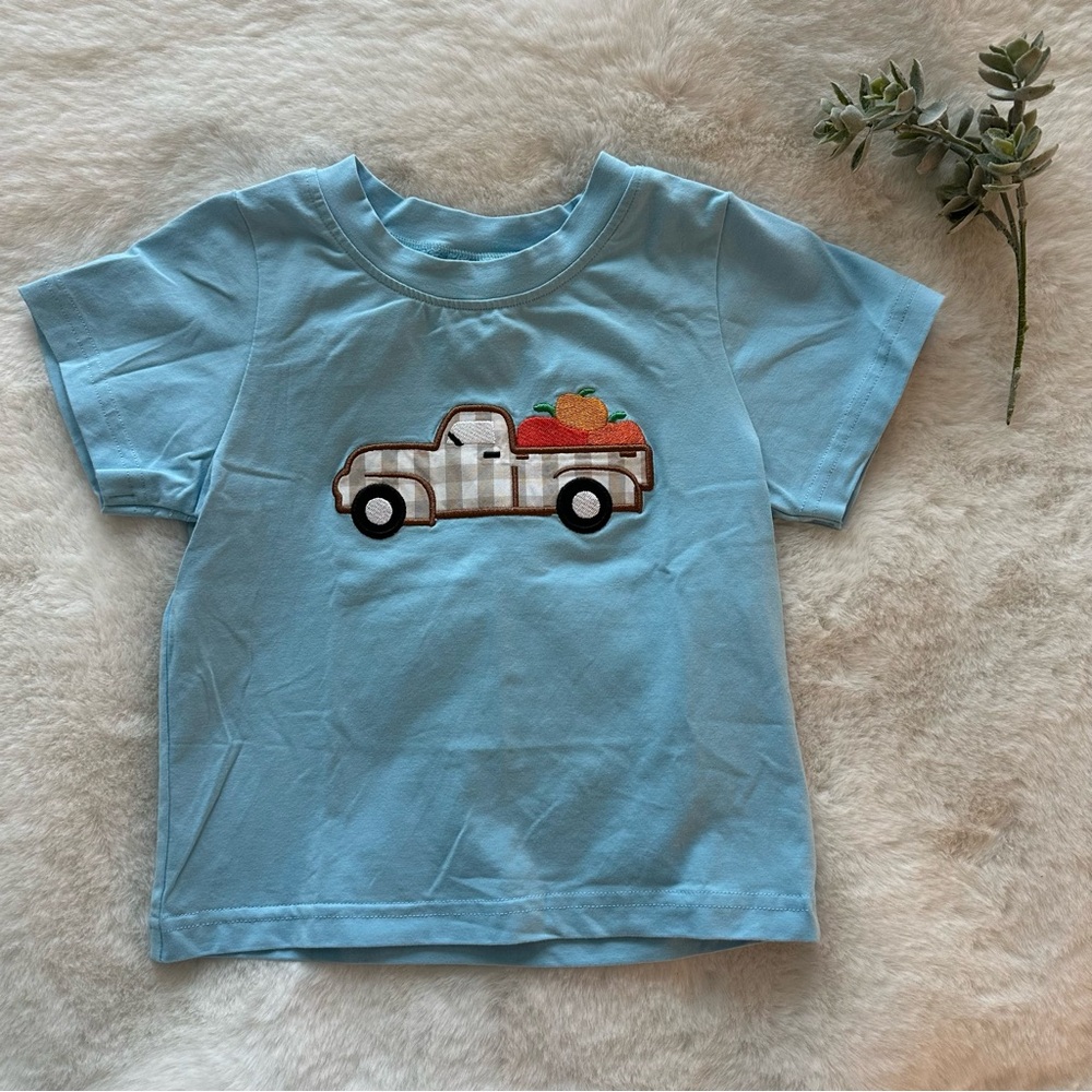 Smocktions | EUC - Farm Truck Appliqué Tee - Light Blue - Size 2